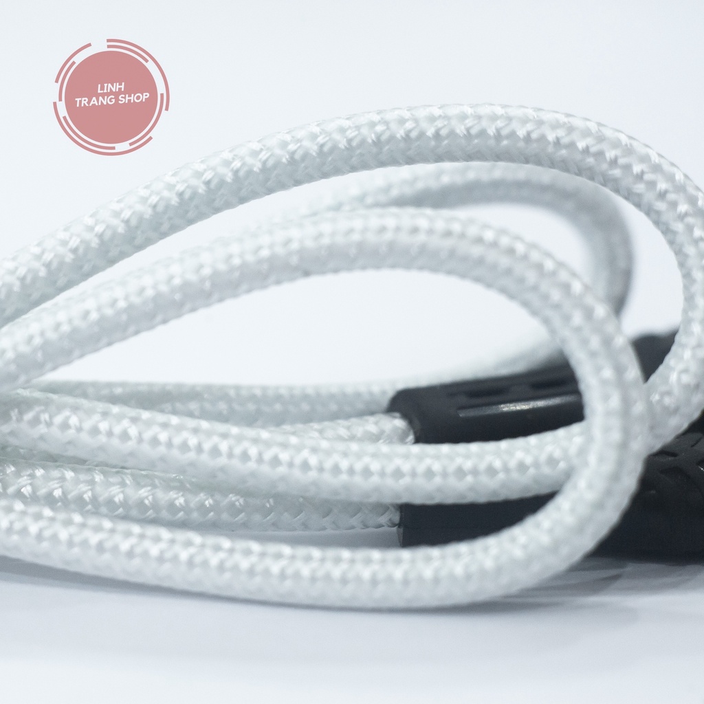 Cáp Sạc l;P Bọc Dù Màu Trắng Dài 1 Mét Chân Cắm 3A (hỗ trợ sạc tối đa 15W)