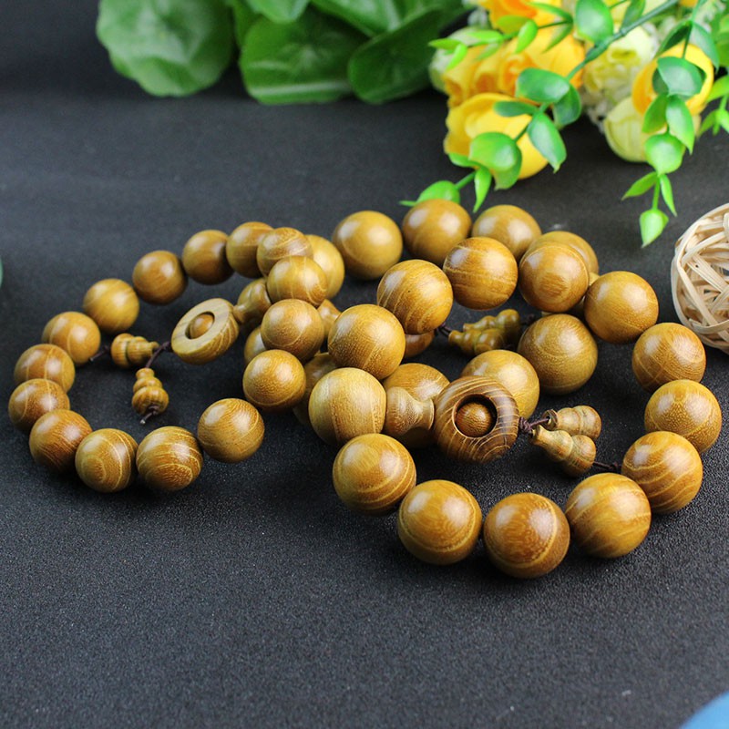 Vòng tay chuỗi hạt gỗ đàn hương màu vàng phong cách Phật giáo cho nam và nữ