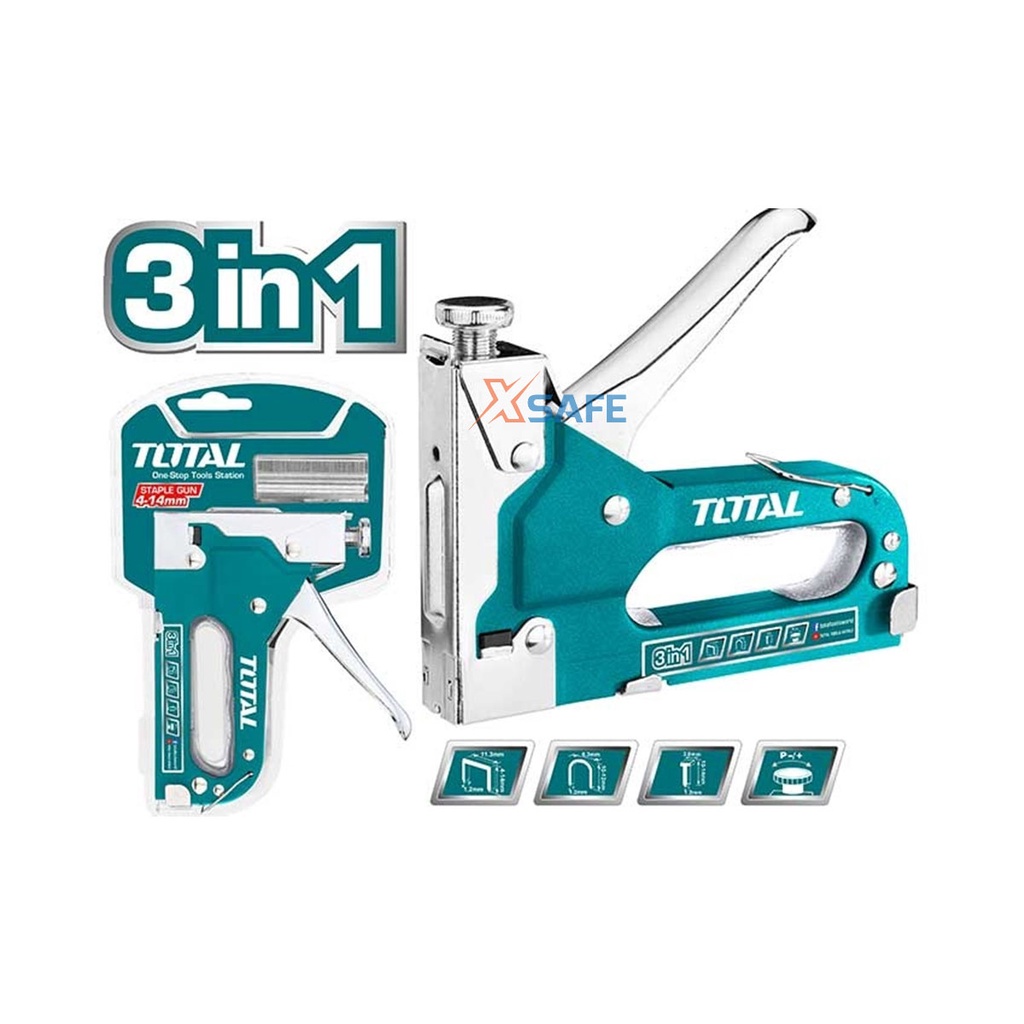 Kìm bấm đinh ghim đa năng 3 trong 1 TOTAL THT31143 Kềm bấm ghim có điều chỉnh lực bắn, tặng kèm 600 mũi ghim