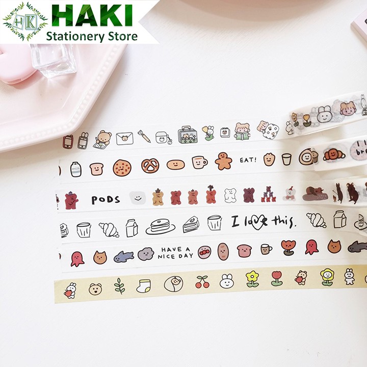 Washi tape cute HAKI, băng dính washi tape hoạt hình trang trí sổ đáng yêu dễ thương BD09