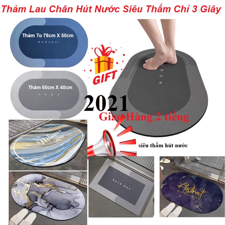 Thảm Chùi Chân Siêu Thấm Nước, Chỉ 3 Giây - Chất Liệu Mềm Mại Chống Trượt - Dễ Làm Sạch - Tiện Dụng