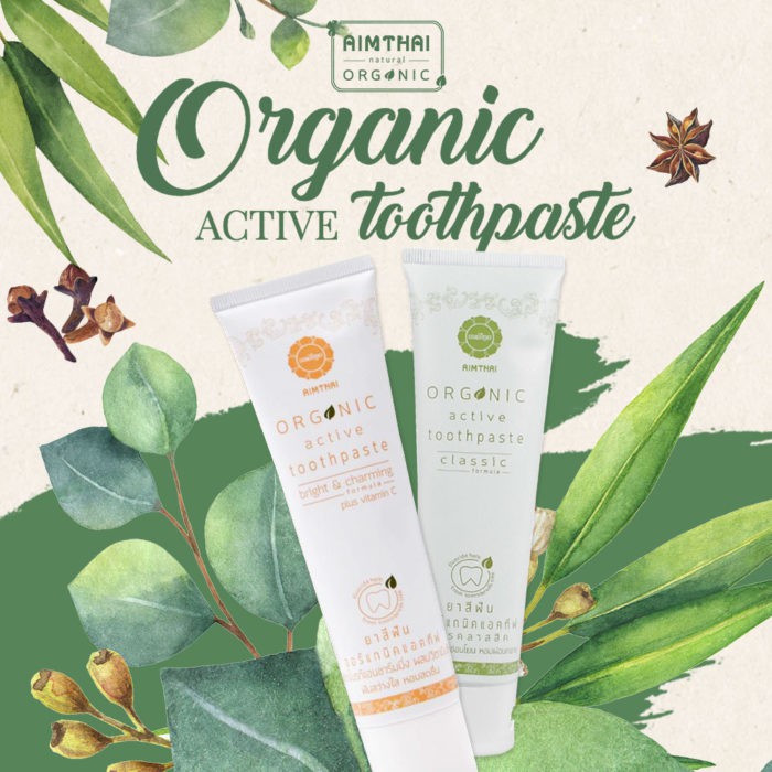 Kem đánh răng thảo dược Organic AimThai Whitening từ Thái Lan làm trắng chống ố răng hôi miệng ngừa nhiệt miệng 100g