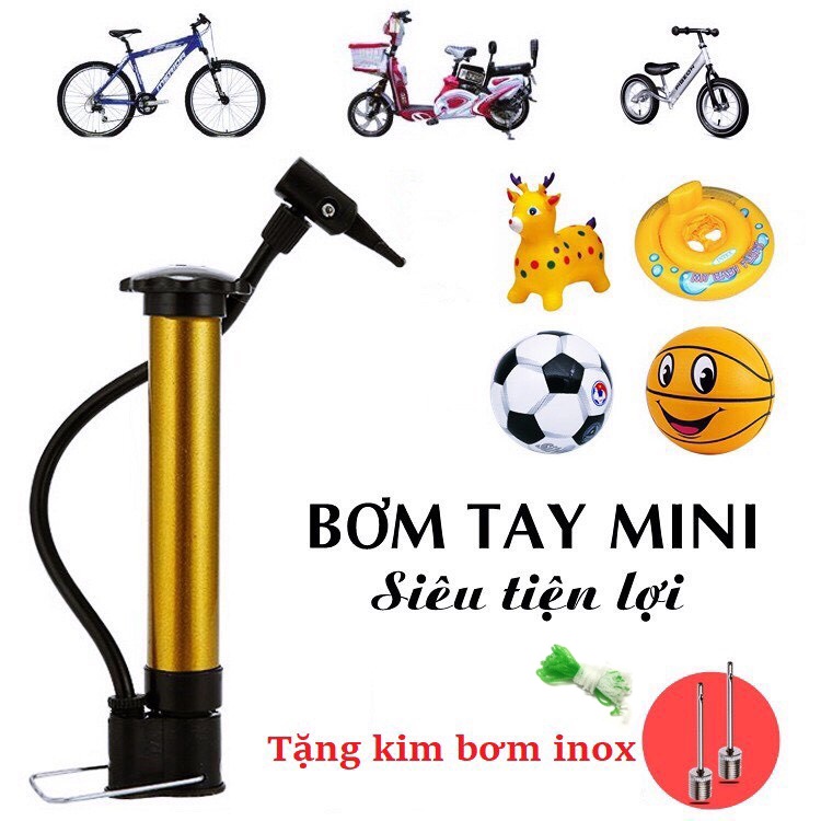 Bơm mini cầm tay cao cấp  bơm bóng đá bóng rổ bóng chuyền...xe đạp, phao, siêu tiện dụng
