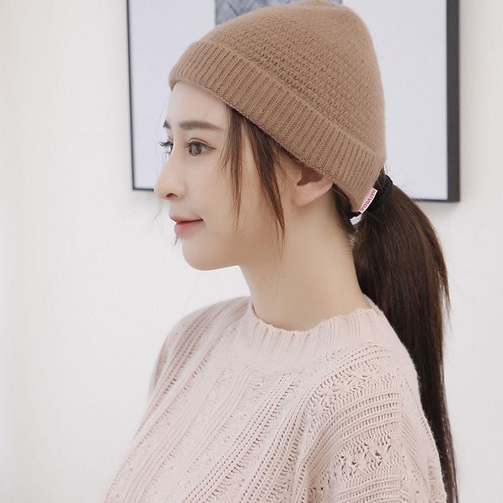 Mũ Beanie Dệt Kim Màu Trơn Dễ Thương Cho Nữ