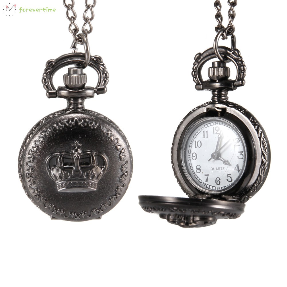 #vương miện# 1pc Men Women Pocket Watch Crown Carved Pattern Case with Chain