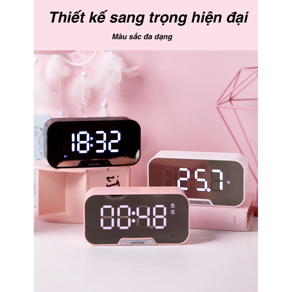 [FREESHIP] Loa bluetooth kiêm đồng hồ báo thức màn hình soi gương hiện đại G5