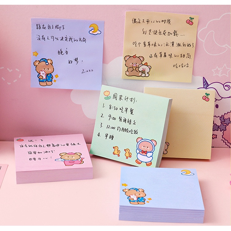 Giấy note, giấy ghi chú hình gấu nâu, 80 tờ, kích thước 8*8cm Sakura Shop