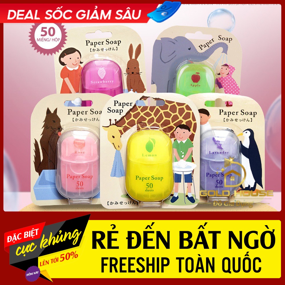 Hộp 50 Miếng Xà Phòng Giấy Nhật Bản - Xà Bông Rửa Tay, Bỏ Túi Mang Đi Du Lịch, Công Tác, Dã Ngoại
