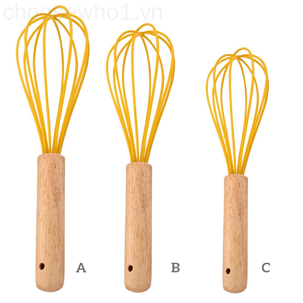 Dụng cụ đánh trứng cầm tay bằng silicon tay cầm bằng gỗ tiện dụng cho nhà bếp