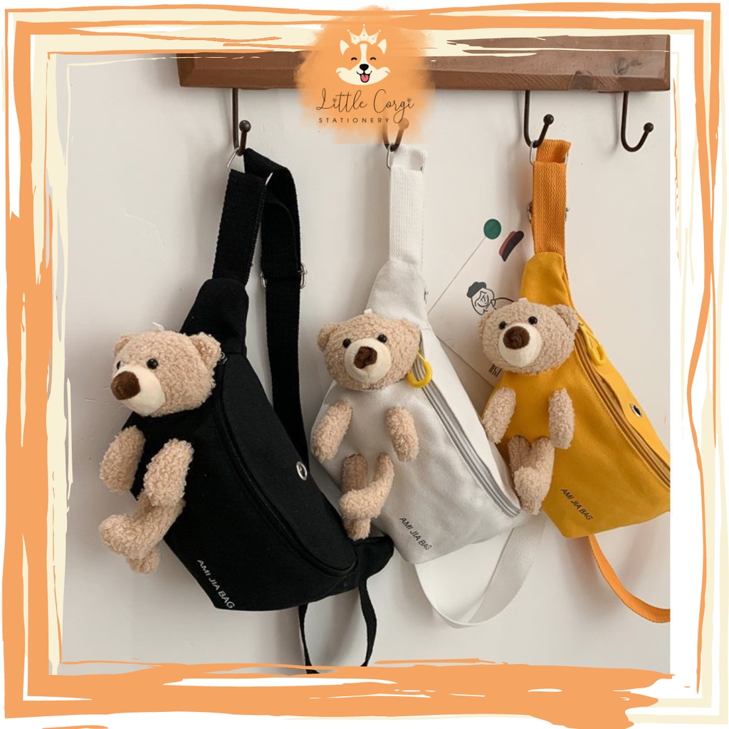 Túi balo đeo chéo mini nhiều màu dễ thương phong cách đơn giản  - Túi vải đeo vai gấu bông nhiều mẫu dễ thương - Corgi