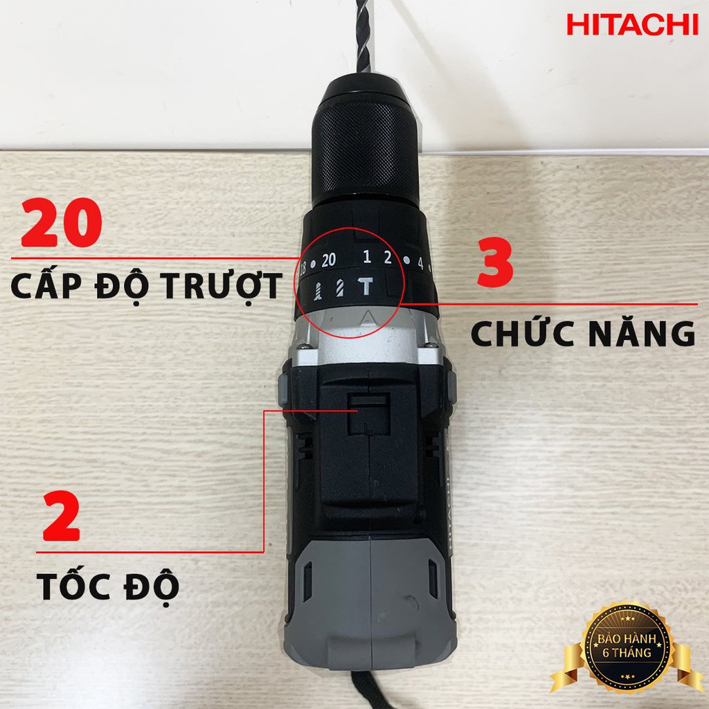 Máy Khoan Pin HITACHI 118V 2 Pin, Tặng Bộ 22 Phụ Kiện, Động Cơ Không Chổi Than, Đầu Auto Lock 13mm