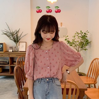 CCVN Áo kiểu tay lửng phối hoạ tiết xinh xắn thời trang Hàn Quốc dành cho nữ