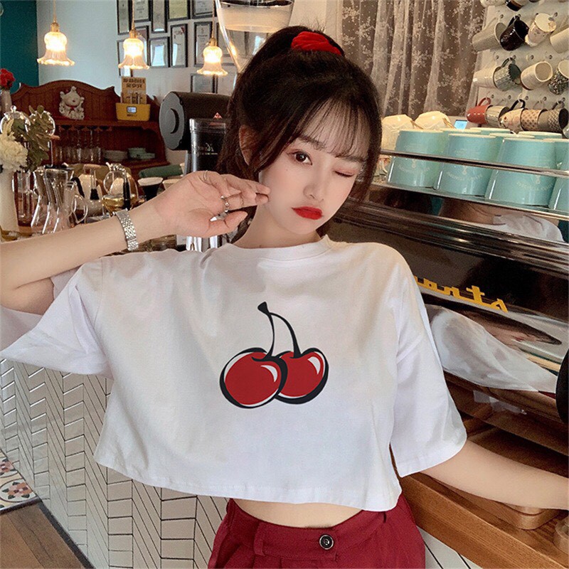 [Mã FAMAYWA2 giảm 10K đơn 50K] Áo Croptop Nữ / Áo Croptop Tay Lỡ Cherry / Áo Croptop Kiểu Form Rộng ACR01