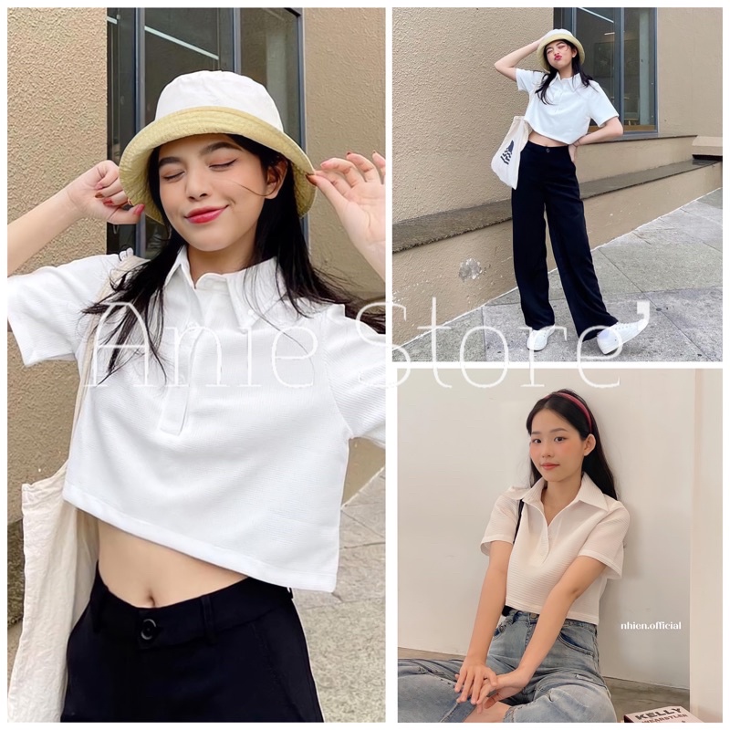 Áo Croptop Polo Nữ Vải Tổ Ong 🦋 Áo Thun Nữ Cộc Tay Dáng Ngắn 🦋