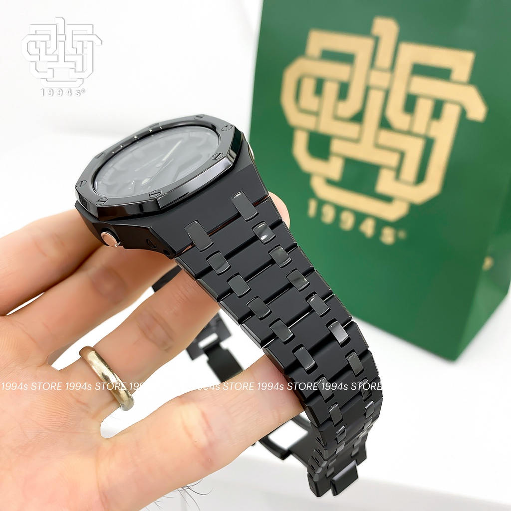Đồng hồ nam Casio G-Shock GA-2100-1A1 custom AP Royal Oak, Black Steel x Chrome Layer, hàng chính hãng, bảo hành 05 năm