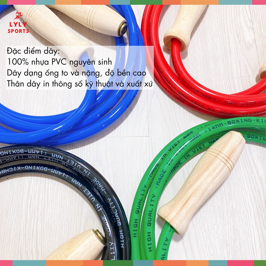Dây Nhảy Boxing Muay Thái tập thể lực giảm cân, Dây nhảy cao su bản to nặng cán gỗ cao cấp,  - LYLYSPORTS