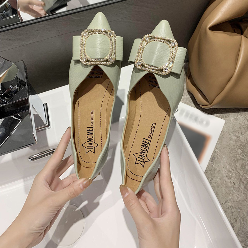 Giày Bệt Nữ, Giày Búp Bê Mềm Được Trang Trí Bằng Rhinestone, Giày Đế Bằng Mũi Nhọn Màu Đen | BigBuy360 - bigbuy360.vn