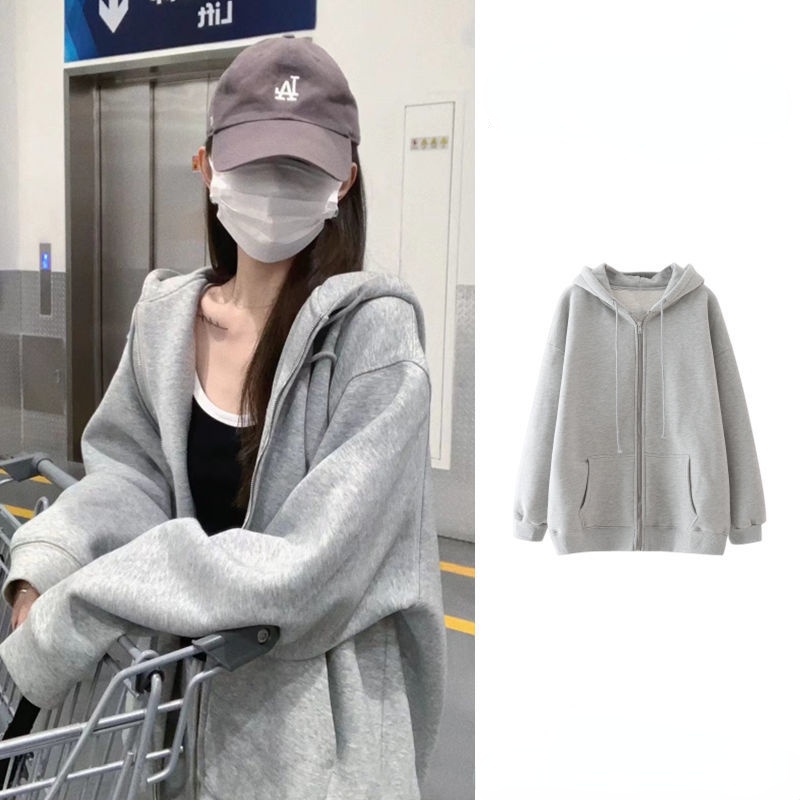 Áo Khoác Khóa Kéo Có Nón Trùm Oversize Thời Trang Mùa Thu Mới Dành Cho Nữ