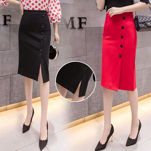 Chân váy bút chì đính cúc lệch thời trang nữ | BigBuy360 - bigbuy360.vn