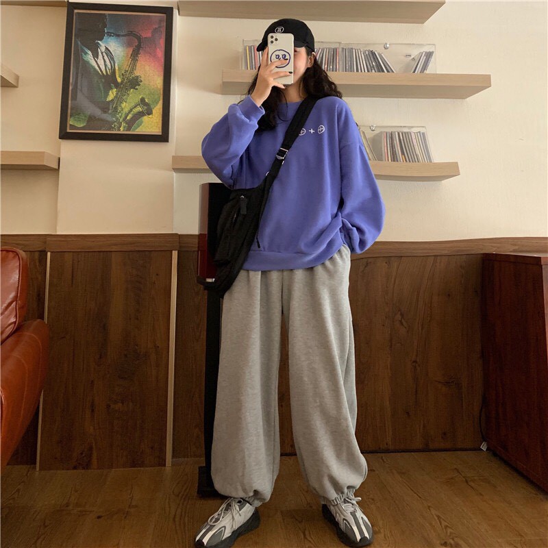 bộ nỉ nữ áo hoodie + quần bom nỉ lót lông cực ấm form rộng unisex | BigBuy360 - bigbuy360.vn