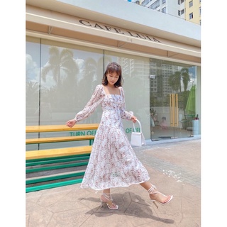 Đầm dài dáng xòe họa tiết in hoa Tuscany Dress (White) - DEVONS STUDIO