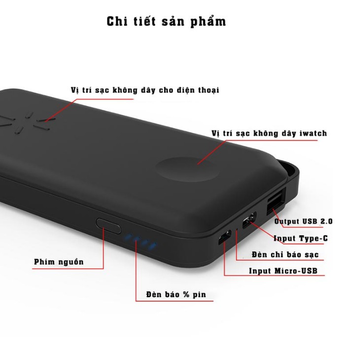 Pin sạc dự phòng không dây 10000mAh 2in1 W6 cho Iphone và Apple Watch - The Royal's