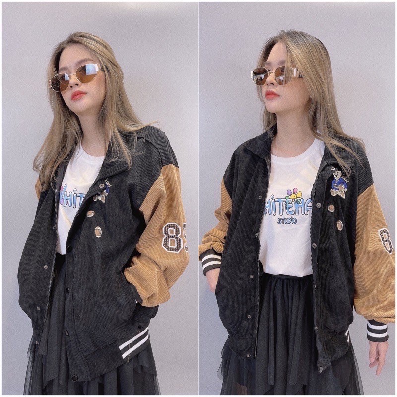 [Ảnh Thật] Áo khoác Bomber Nhung Thêu Gấu 89 Chất Mịn Đẹp Unisex