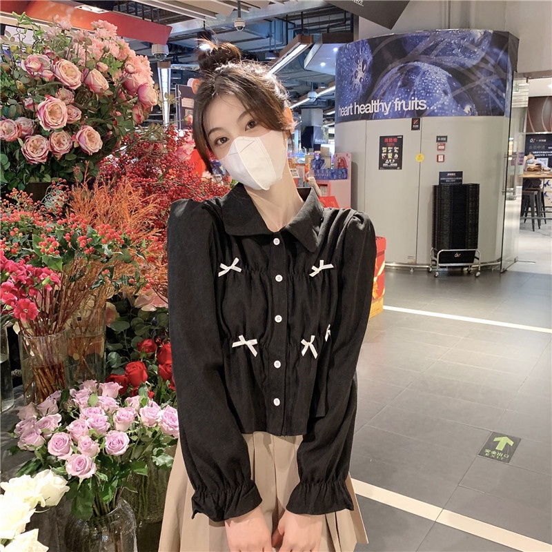 Áo sơ mi IELGY dài tay thắt nơ phong cách Hàn Quốc cho nữ