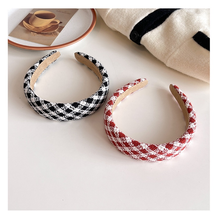 Băng đô cài tóc họa tiết kẻ ô đơn giản đa năng cho nữ