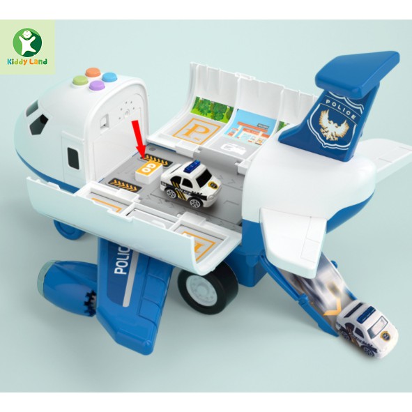 Máy bay đồ chơi có đèn nhạc chứa đường trượt ô tô