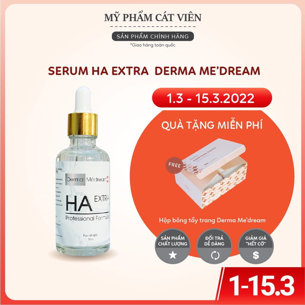 Serum tinh chất HA Derma, dưỡng ẩm cấp nước, kiềm dầu căng bóng da, se khít lỗ chân lông, trẻ hóa da - size nhỏ 50ml