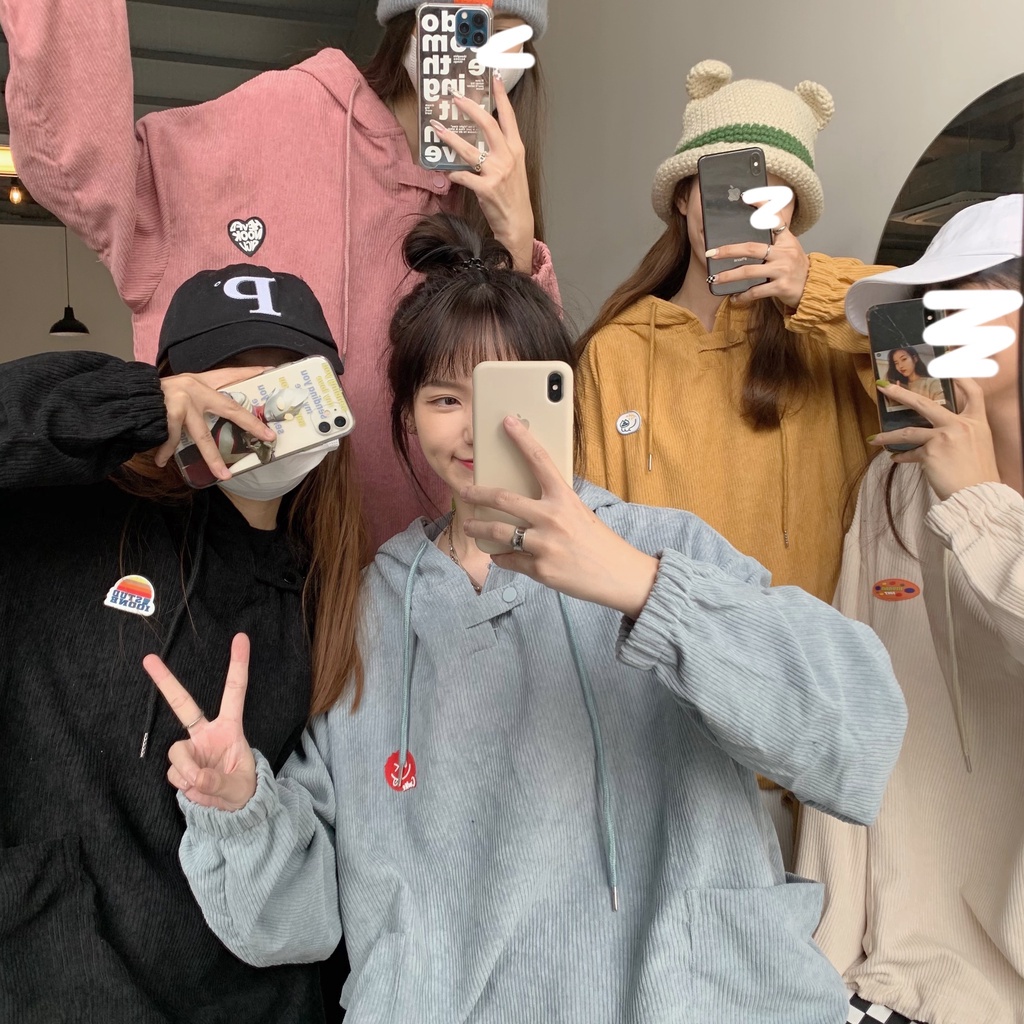 Áo Hoodie nhung tay dài màu sắc thời trang cho nữ