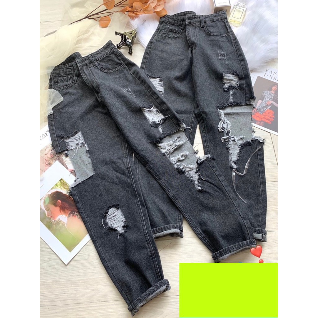 [ CÓ MÀU XÁM ] QUẦN BAGGY JEAN NỮ LƯNG CAO MÀU XANH NHẠT RÁCH TE TUA CAO CẤP NITI-NL137