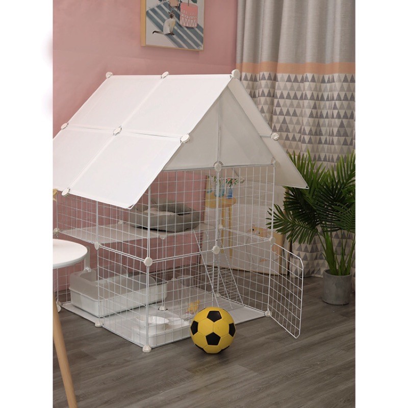 [ TẶNG THANG LƯỚI] LỒNG CHUỒNG QUÂY NUÔI MÈO 2 TẦNG CÓ MÁI CHE ( LƯỚI SẮT PHUN SƠN TĨNH ĐIỆN)