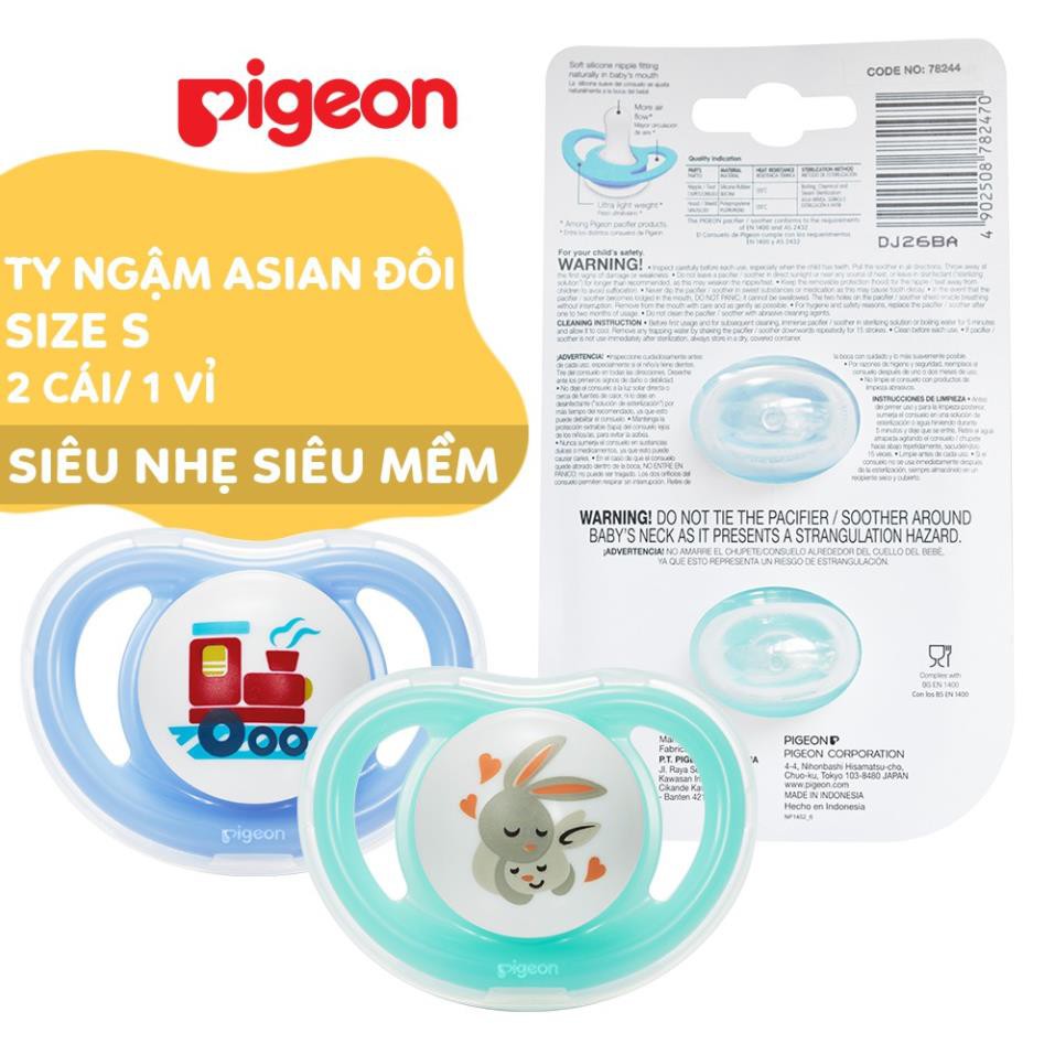 Ti ngậm/ Ti giả đôi Pigeon silicon siêu mềm cho bé size S - Boy/Girl
