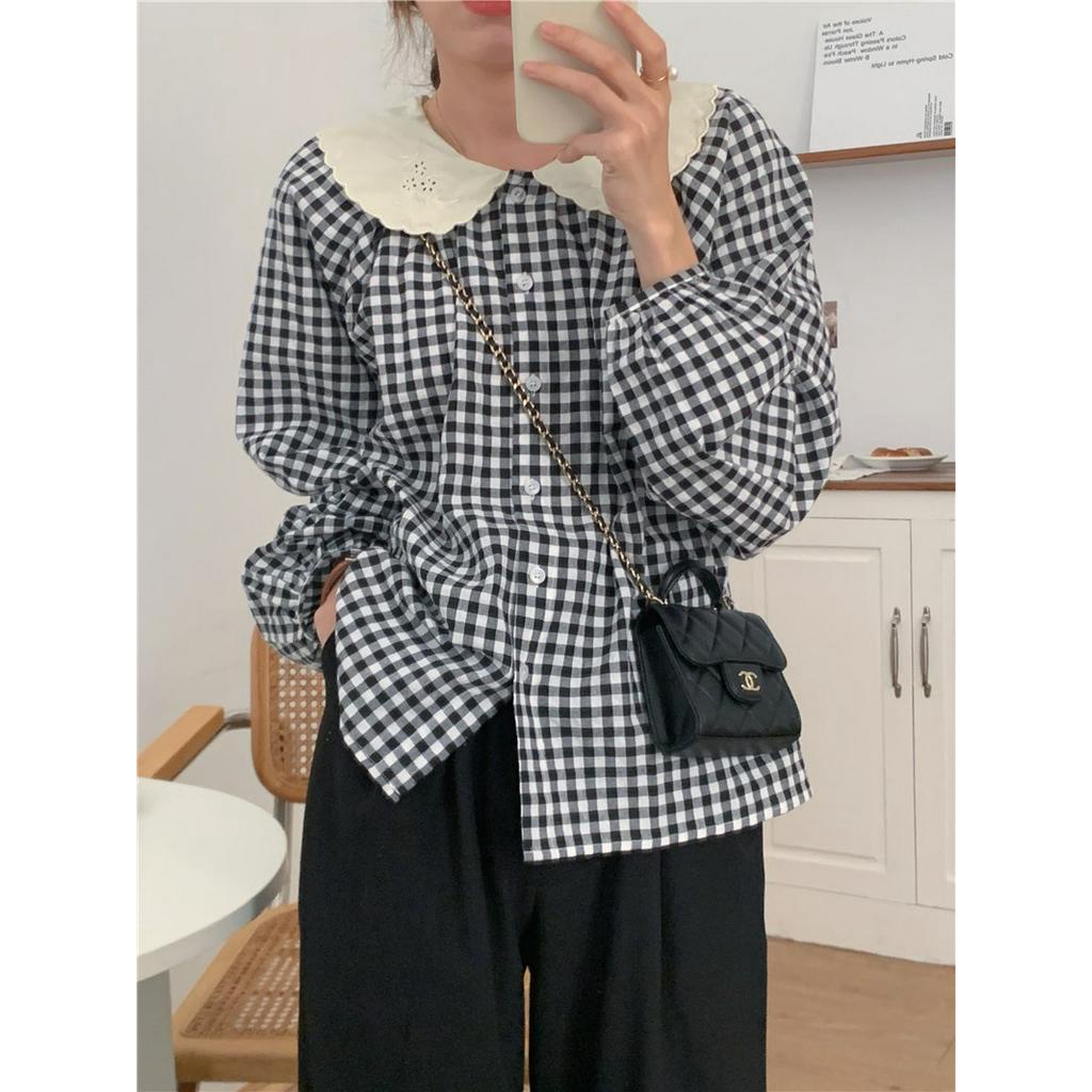 Áo Sơ Mi Tay Dài Cổ Ren Thêu Họa Tiết Dễ Thương 57370