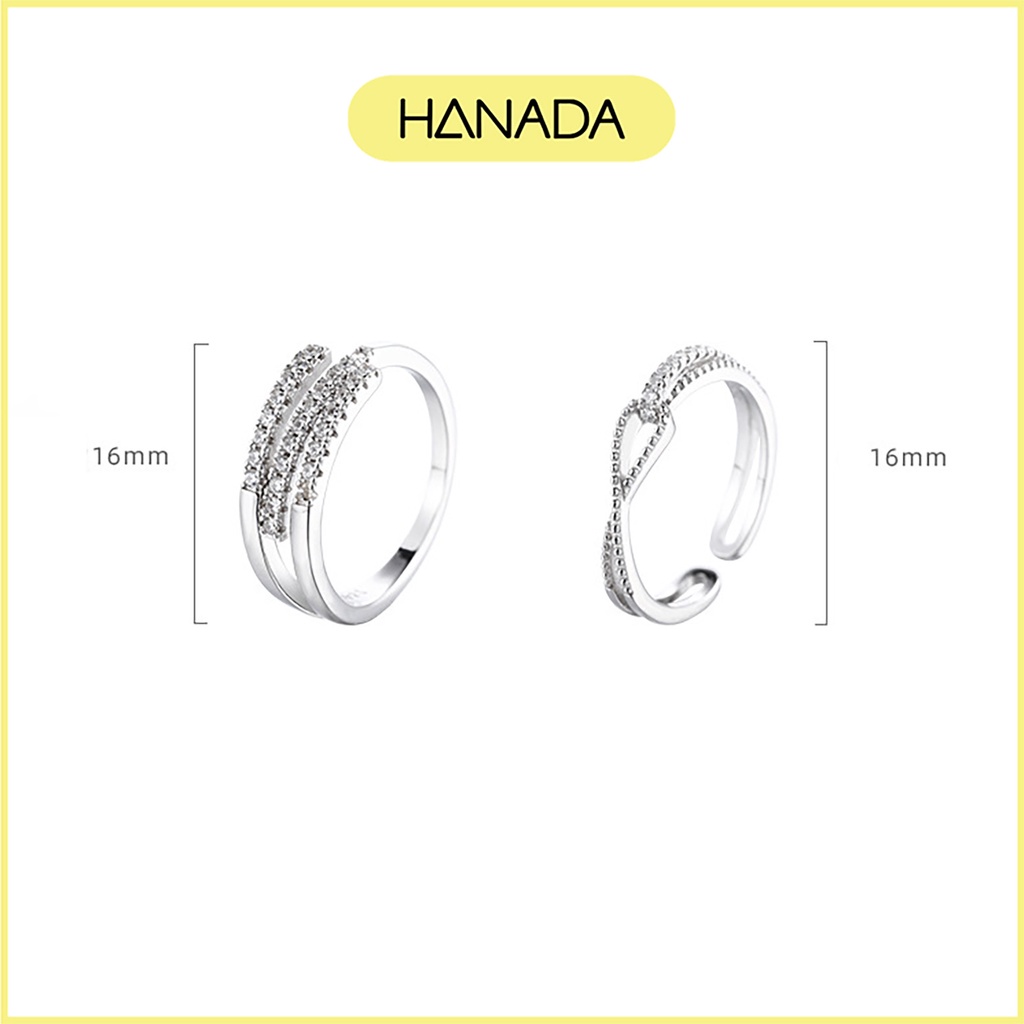 Nhẫn Bạc 925 Hanada Nhẫn Vô Cực Đính Đá Free Size Đeo Được Nhiều Ngón