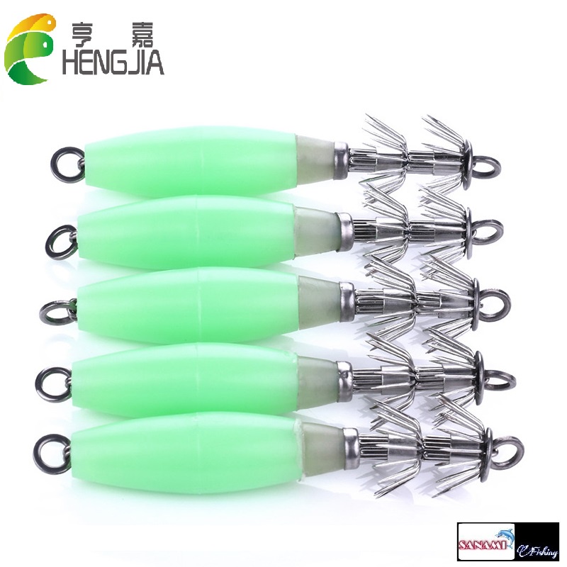 Sét 5 Lưỡi Câu Cá Hengjia Hình Mực Phát Sáng Dạ Quang LCC03 Chuyên Câu Lure Câu Biển Cực Nhạy Và Tiện - Sanami Fishing