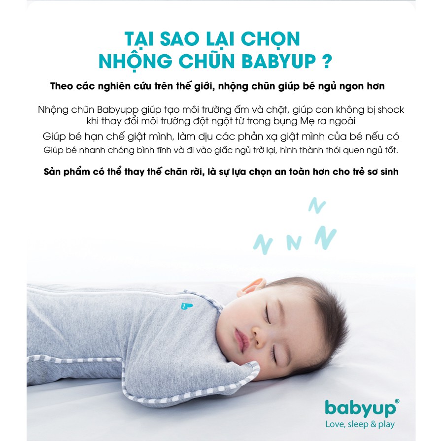 Nhộng chũn cho bé cao cấp Babyup. Giúp bé ngủ ngon, sâu giấc, chống giật mình - Nhộng ngủ Vải cotton co giãn 4 chiều