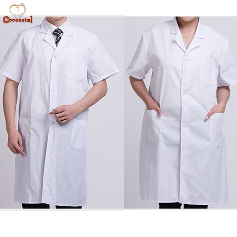 C Summer Unisex White Lab Coat Short Sleeve Pockets Uniform Work Wear Doctor Nurse Clothing