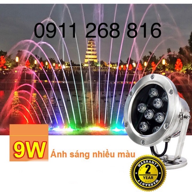 Đèn pha led 9W đặt âm nước cho hồ KOI (dùng bộ đổi nguồn dòng điện 24V)