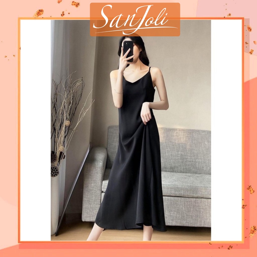Đầm Lụa 2 Dây SanJoli Váy maxi hai dây dáng dài suông đi biển, đi dự tiệc cưới trẻ trung màu đen trắng VD027 | BigBuy360 - bigbuy360.vn