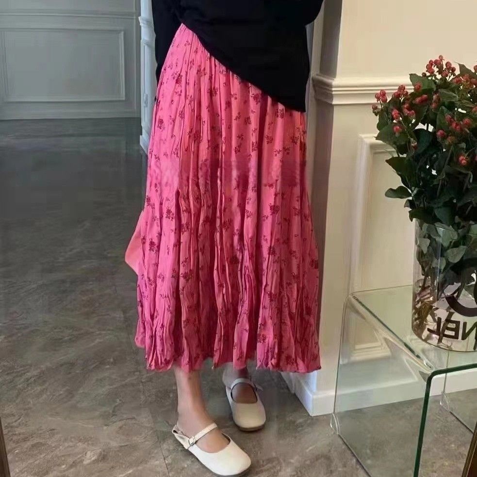 Chân Váy Dài Xếp Ly Lưng Cao Họa Tiết Hoa Phong Cách Hàn Quốc Thời Trang Mới Dành Cho Nữ 2022