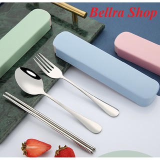 [Hàng Cao Cấp ] Bộ Thìa Đũa Dĩa INOX 340 Không Gỉ Cực Đẹp Có Hộp Đựng Bằng Nhựa Tiện Dụng