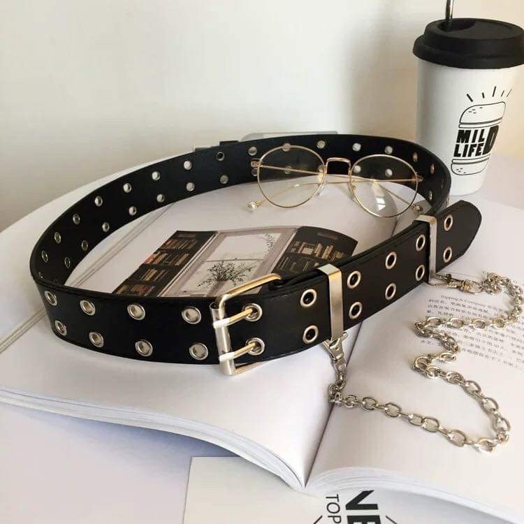 Thắt lưng nữ 2 hàng khoen tặng kèm chain xích TL007 - Thắt lưng dây xích treo Trendy