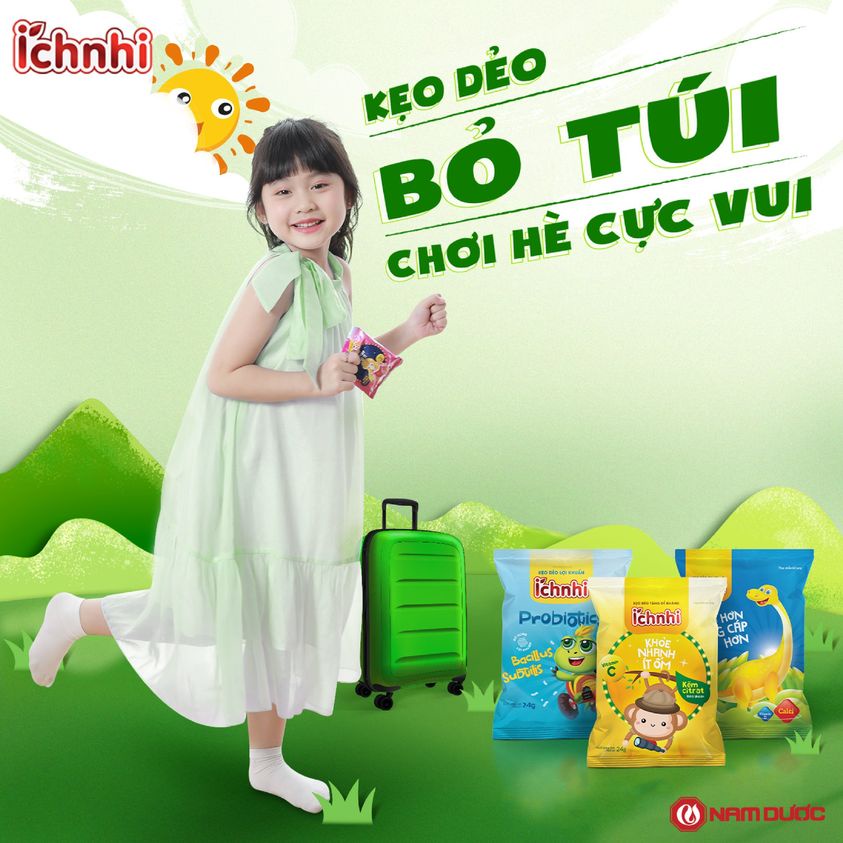 Kẹo dẻo lợi khuẩn Ích Nhi (dây 10 gói) chứa lợi khuẩn bacillus subtilis hỗ trợ tiêu hóa, đề kháng, tăng hấp thu