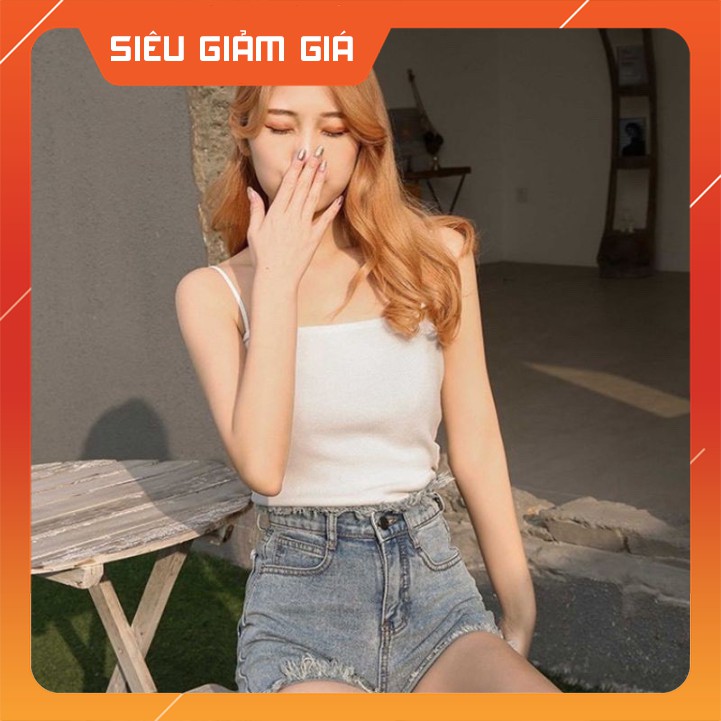 Áo hai dây dáng ôm mịn vải cotton co giãn không xù lông, Áo croptop 2 dây sợi bún trơn 2 màu đen trắng