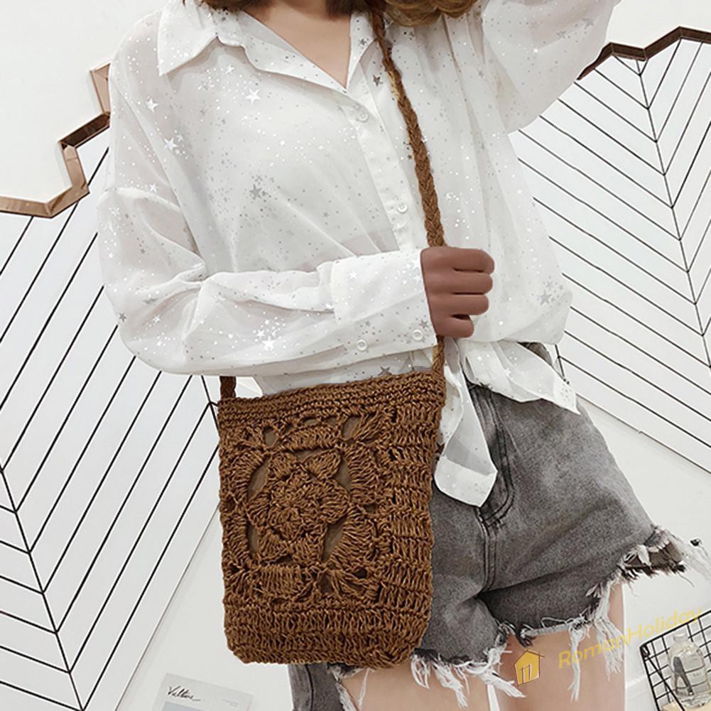 【On Sale】Summer Beach Women Girls Crochet Braid Bags Shoulder Vintage Messenger Bag