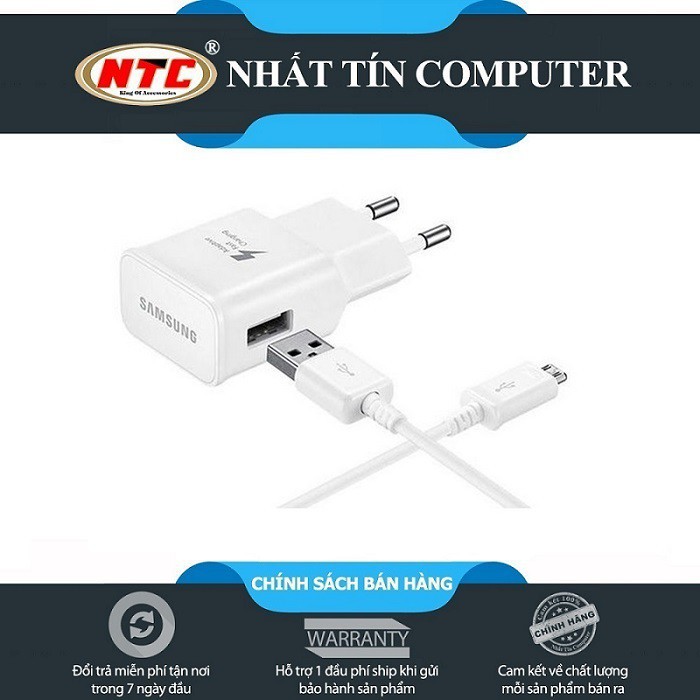 Bộ cáp và cốc sạc nhanh dành cho Samsung S6/6+ S7/S7+ cổng microUSB - cáp dài 1.5M (Trắng)