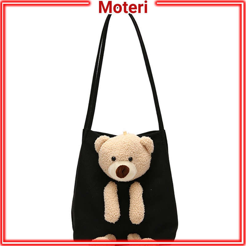 Túi tote vải canvas đi học đeo vai đẹp rẻ kèm gấu bông MOTERI